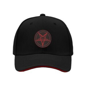 Black Baseball Cap with Red Pentagram Goat Symbol for Men Women Occult Gift