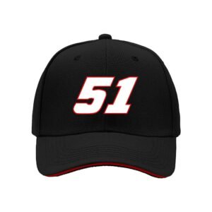 Men's Baseball Cap Number 51 Black Red Trim Sport Gift Hat