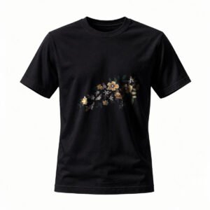 Black Floral Embroidered T-Shirt Men's Casual Wear Gift Idea