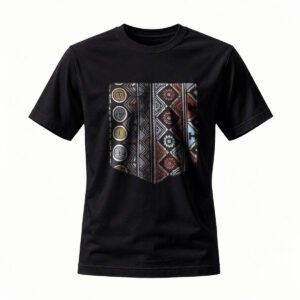 Black T-Shirt with Tribal Pattern and Coin Design Men's Casual Wear