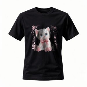 Cute Kitten with Pink Bow T-Shirt for Women and Men