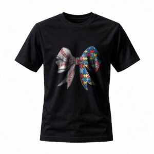 Autism Awareness Baseball Bow T-Shirt for Men Women Gift