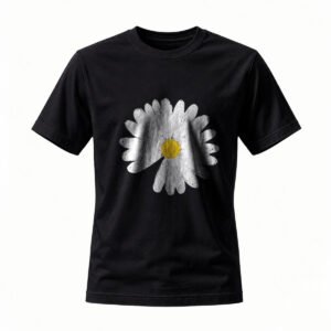 Black T-Shirt with Daisy Flower Print for Men and Women Casual Wear Gift