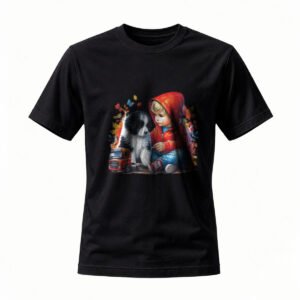 Red Riding Hood Dog Print T-Shirt Men's Casual Wear Gift