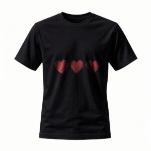 Black T-Shirt with Red Hearts Design for Men and Women Casual Wear Gift Idea