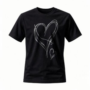 Heart Sketch Design Black T-Shirt for Men and Women