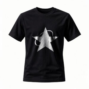 Black T-Shirt with Silver Star Graphic Men's Casual Wear