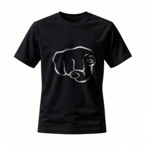 Black T-Shirt with Silver Fist Print Men's Casual Wear