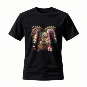 Teddy Bear Flower Basket Heart Design T-Shirt