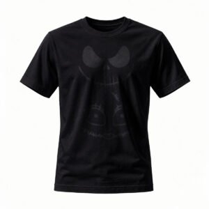 Men's Black T-Shirt with Jack Skellington Face Print Halloween Costume Tee