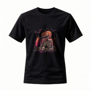Halloween Pumpkin Skeleton T-Shirt Men's Women's Spooky Party Tee