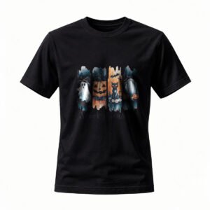 Halloween T-Shirt Spooky Season Ghost Pumpkin Cat Design Men's Women's Tee
