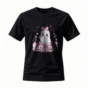 Cute Ghost Halloween T-Shirt for Men / Women Pink Bow Pumpkin Design