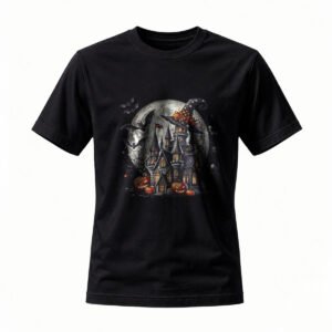 Halloween Castle T-Shirt Men Women Spooky Witch Hat Moon Pumpkin Tee