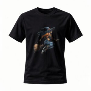 Witch Flying on Broomstick Graphic T-Shirt for Men / Women Halloween Party Wear