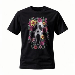 Scream Mask Floral Design T-Shirt for Men / Women Halloween Gift
