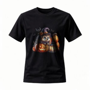 Halloween Witch Hedgehog T-Shirt Men Women Cute Pumpkin Design