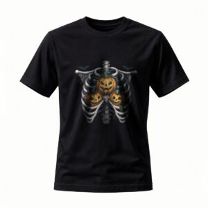 Halloween Pumpkin Skeleton T-Shirt Men's Women's Spooky Costume Tee