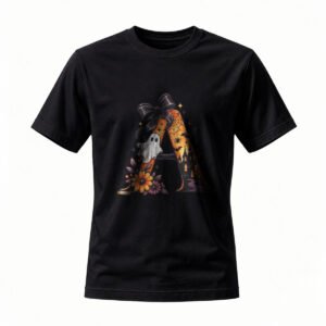 Halloween Letter A T-Shirt Men Women Spooky Ghost Castle Design