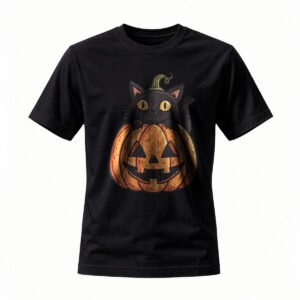 Halloween Black Cat Pumpkin T-Shirt for Men / Women Spooky Costume Tee
