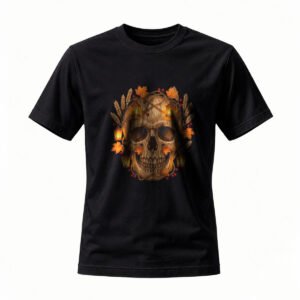 Skull Autumn Leaves T-Shirt Men's Women's Halloween Gift