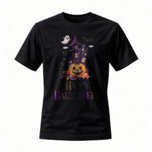 Happy Halloween T-Shirt Men Women Spooky Castle Pumpkin Design