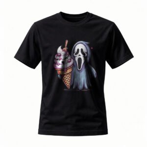 Cute Ghost Holding Ice Cream T-Shirt Halloween Funny Design