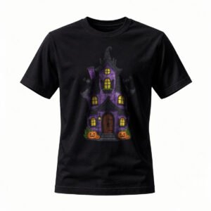 Halloween Haunted House T-Shirt Men Women Spooky Purple Castle Design