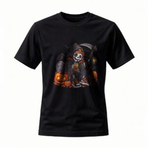 Halloween Grim Reaper Pumpkin T-Shirt Men's Women's Funny Costume Tee
