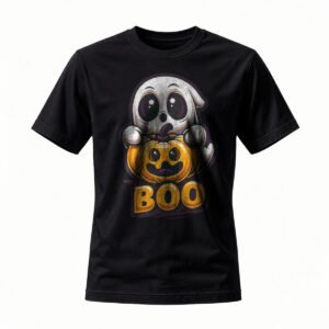 Cute Ghost Holding Pumpkin Halloween T-Shirt for Men / Women