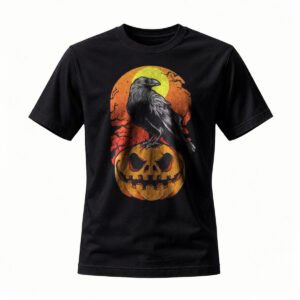Halloween Raven Pumpkin T-Shirt Men Women Spooky Costume Tee