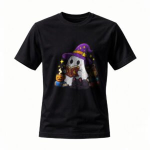 Cute Ghost Wizard T-Shirt Halloween Magic Book Design
