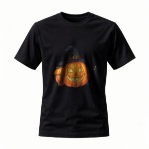 Halloween Pumpkin Witch Hat T-Shirt Men's Women's Funny Costume Tee