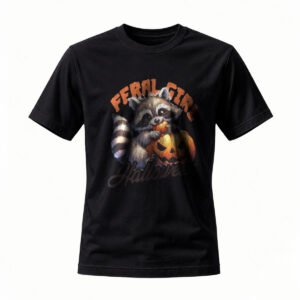 Feral Girl Halloween Raccoon T-Shirt Men Women Funny Animal Tee