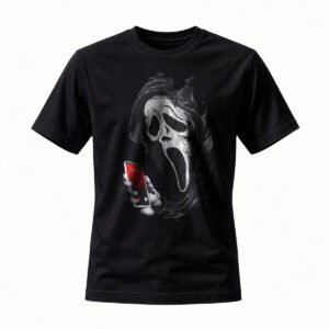 Scream Ghost Holding Bloodied Phone T-Shirt Men's Horror Movie Tee