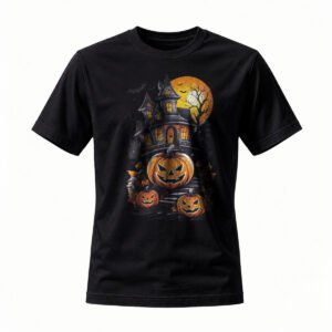 Halloween Haunted House Pumpkin T-Shirt Men Women Spooky Party Gift