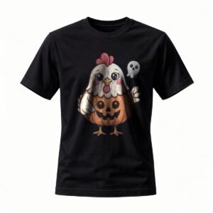 Halloween Chicken Pumpkin T-Shirt Funny Ghost Design for Men / Women