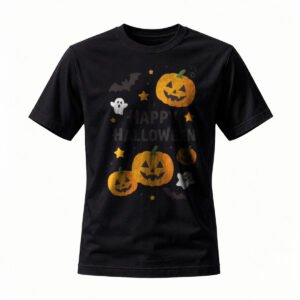 Happy Halloween T-Shirt with Pumpkins Ghosts and Bats Design for Men / Women