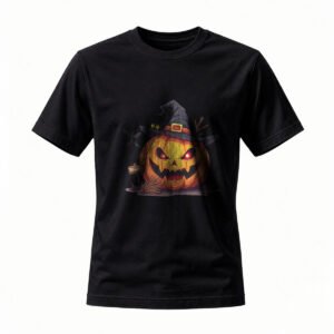 Halloween Pumpkin Witch Hat T-Shirt Men Women Spooky Party Tee