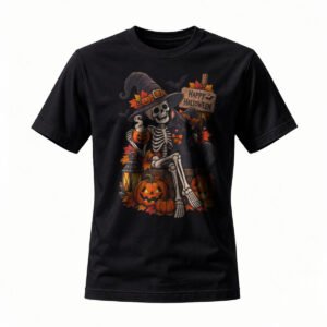 Halloween Skeleton Witch T-Shirt Men's Women's Spooky Party Tee