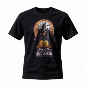 Happy Halloween T-Shirt Men Women Spooky Castle Pumpkin Design
