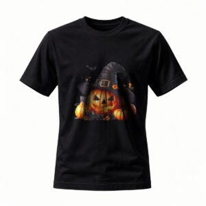Halloween Pumpkin Witch Hat T-Shirt Men Women Spooky Party Tee