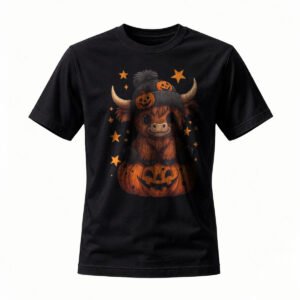Halloween Highland Cow Pumpkin T-Shirt Men's Women's Cute Animal Tee