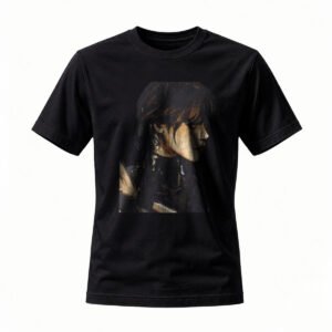 Men's Black T-Shirt with Artistic Portrait Print Fashion Tee