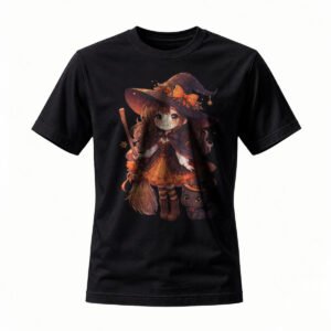 Cute Witch Girl Anime T-Shirt Halloween Magic Design for Men / Women