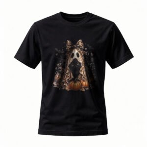 Halloween Black Cat Leopard Print T-Shirt for Men / Women