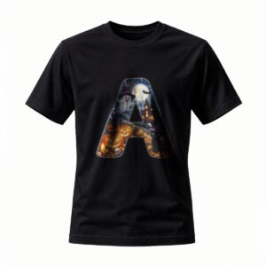 Halloween Letter A T-Shirt Men Women Spooky Pumpkin Ghost Design