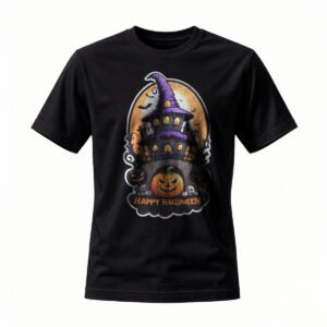 Halloween Witch House T-Shirt Men Women Spooky Pumpkin Design