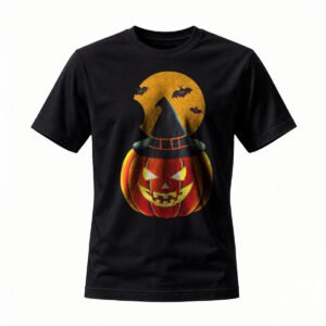 Halloween Pumpkin Witch Hat T-Shirt Men Women Spooky Costume Tee Gift