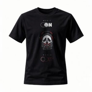 Music On World Off Skull Headphone T-Shirt Men's Women's Casual Tee